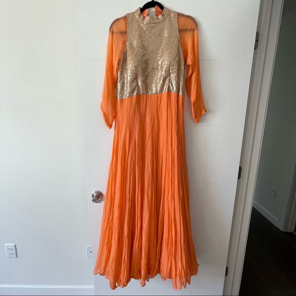 Peach Gold Chiffon Gown size M